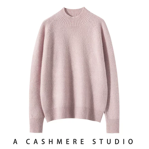 Thick floral yarn ~ Loose and casual cashmere sweater for women, half-high collar, seamless knit top, suitable for layering