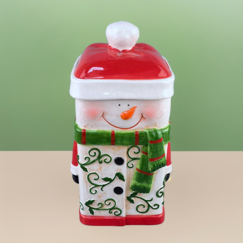 Ventas transfronterizas calientes de cerámica cuadrada de latas de sellado de Navidad muñeco de nieve Santa Claus latas de galletas dulces latas de almacenamiento