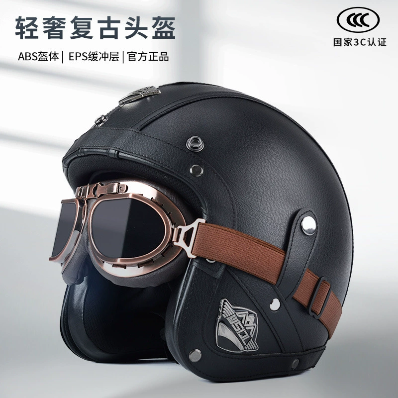 3C ручной ретро круизный шлем для мужчин и женщин индивидуальность электрический мотоцикл кожаный шлем для мотоцикла Сезон шлем 3/4 полушлем