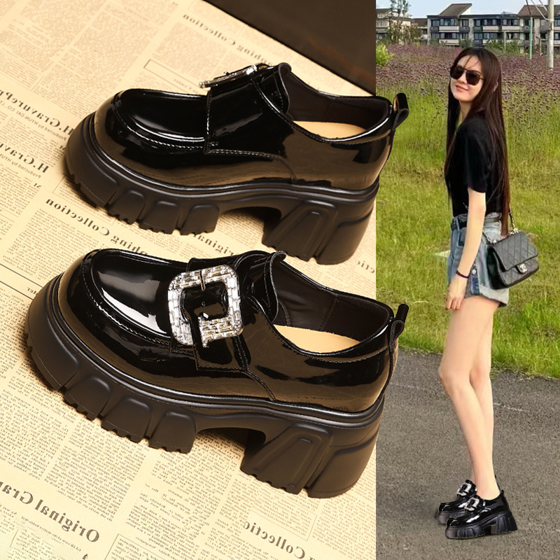 Giày lười nữ đế dày platform gót 9 cm, phong cách thời trang mùa thu — màu be