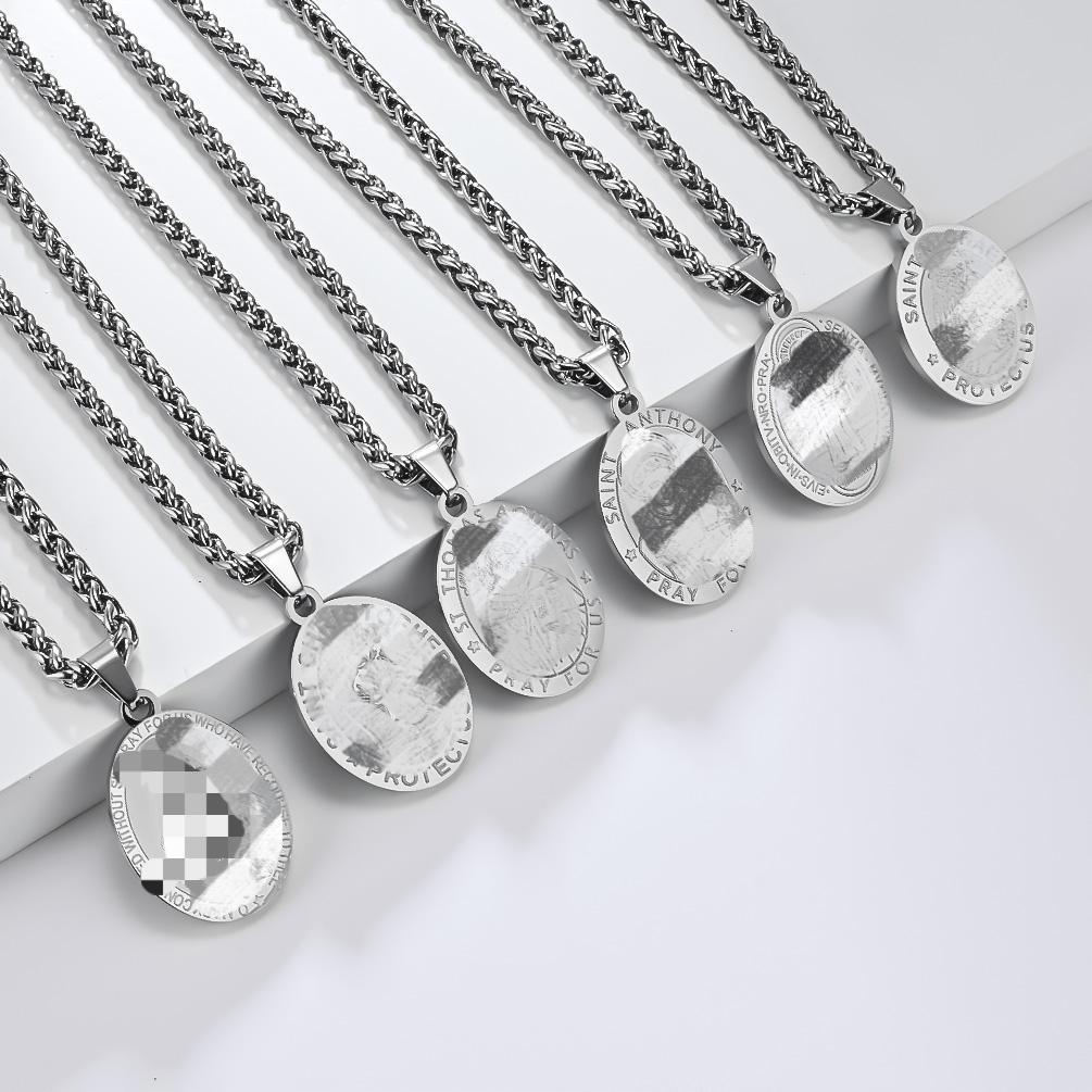 Cross-Border European and American Best-Selling Titanium Steel Guardian Angel Pendant Necklace for Men and Women, Sweater Chain, Holiday Gift