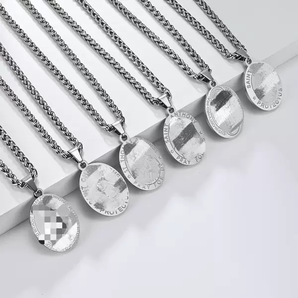 Cross-Border European and American Best-Selling Titanium Steel Guardian Angel Pendant Necklace for Men and Women, Sweater Chain, Holiday Gift