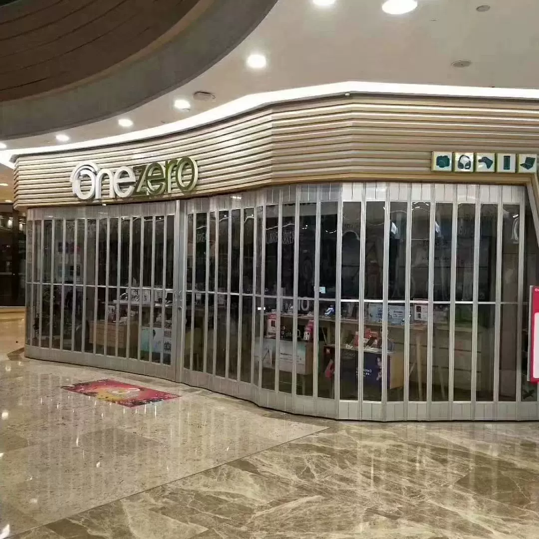 透明弧形铝合金水晶折叠门商场店铺隐形吊轨PVC推拉门洗车房隔断