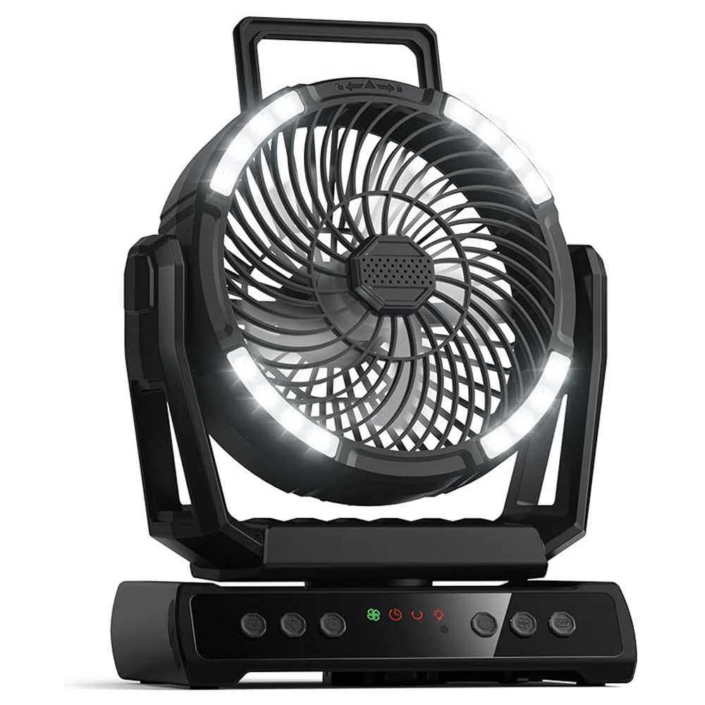 Ventilador Portátil de Camping con Control Remoto con Luz LED y Fuente de Alimentación Móvil para Camping