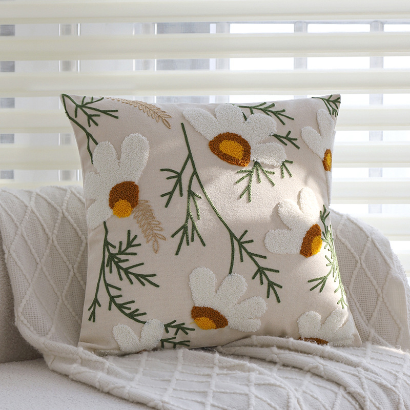 Cream Wind Pillow Cover Floral Pillow Sofá Salón Snow Rectangular Verde Pillow Ventana Flotante Cojín de respaldo