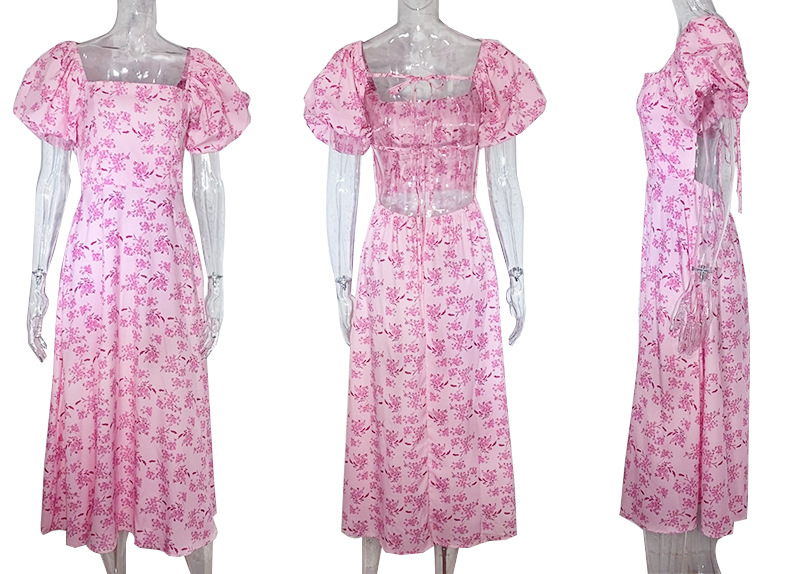 Wholesale Women's Elegant Ditsy Floral Casual Daily Square Neck Short Sleeve Floral Dress