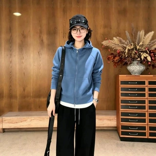 慵懒风连帽双拉链高级感卫衣短外套女装2026秋季新款宽松显瘦上衣