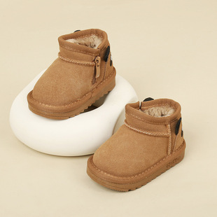 Baby snow boots winter baby children's shoes fleece-lined cotton shoes boys' toddler shoes matte leather short boots girls' cotton boots