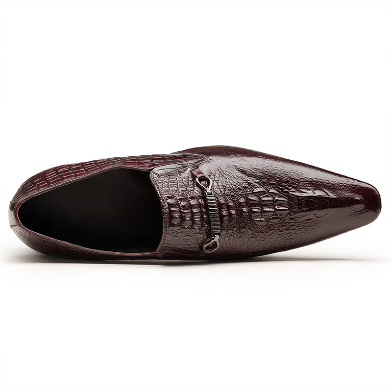 Alligator print men's slip-on shoes Business pointy slip-on shoes_voghion.com