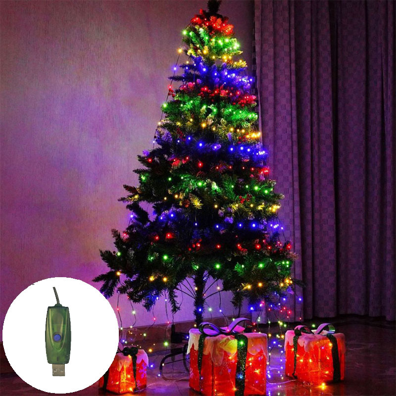 Transfronterizo nuevo anillo de línea de cuero verde oscuro árbol de Navidad iluminación de techo colgante árbol decoración de color iluminación parpadeante LED string