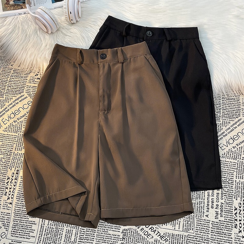 Plus Size Japanese Retro Solid Color Suit Shorts Men's Trendy Summer Thin Loose Casual Knee-Length Versatile Shorts
