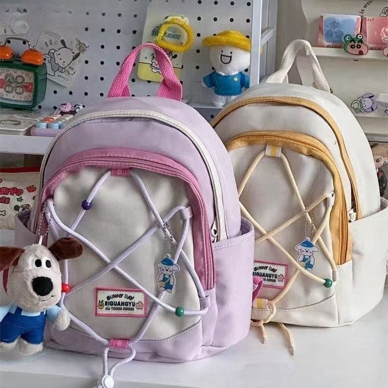 Fresh and Simple Style Versatile Small Backpack for Girls, Lightweight and Compact for Spring Outings, Unique Color-Blocking Student Backpack