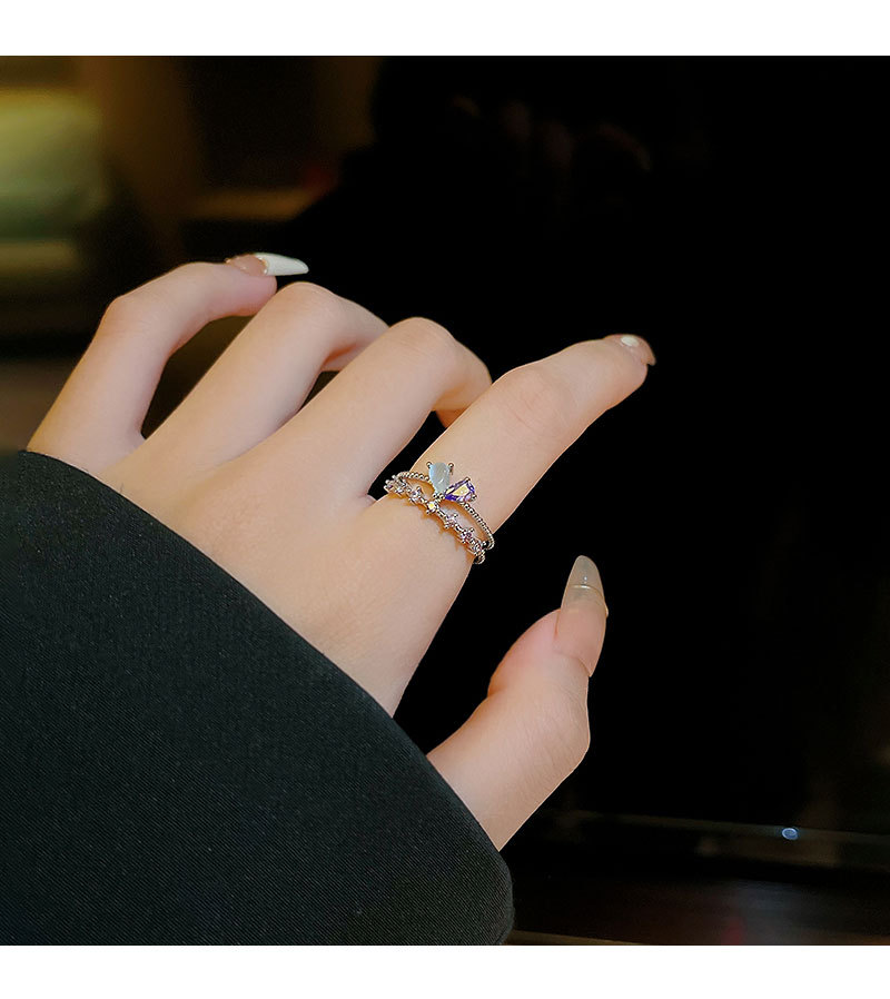 Fashion Heart Shape Copper Plating Inlay Zircon Open Ring 1 Piece