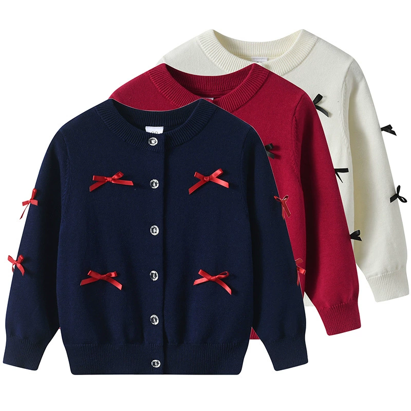 2025 Весенний и Осенний бант Девочки свитер Кардиган Детское пальто
