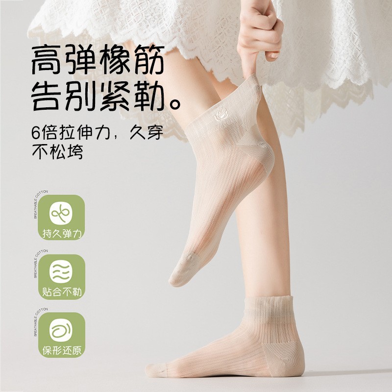 Medias cortas bordadas para damas anti-hock seda de verano ligera malla ventilada cristal medias Zhuangyan al por mayor