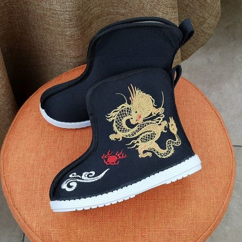 Boys kids dragon Hanfu boots antique photos show  swordsman warrior cosplay embroidered shoes boy folk embroidery embroidery Chinese wind embroidery short boots shoes