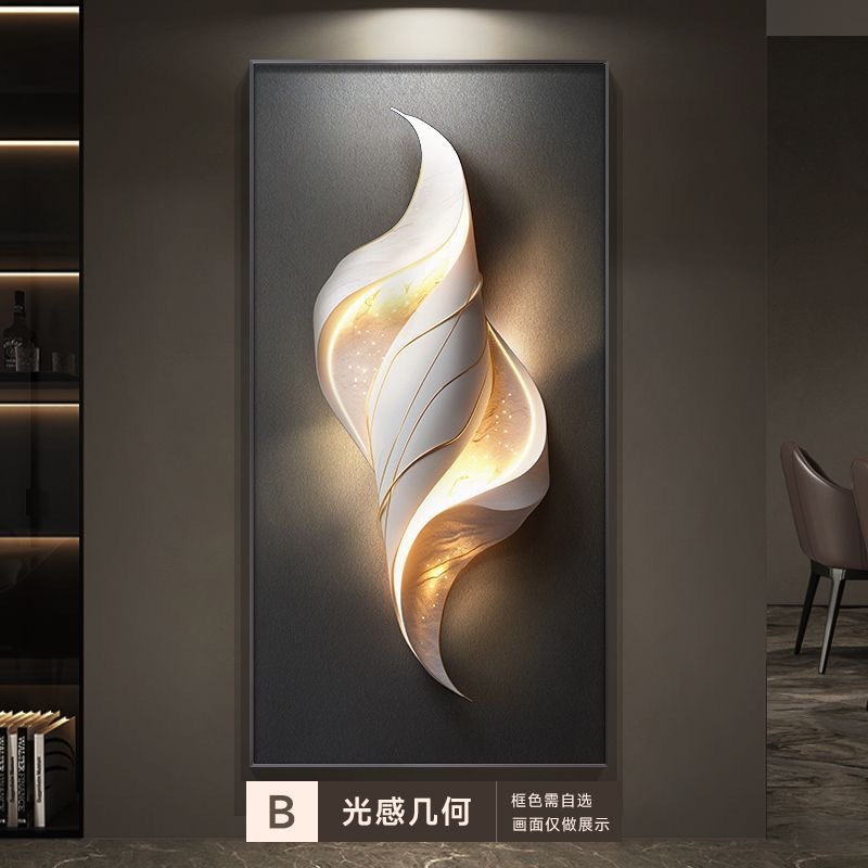Pintura decorativa de entrada de lujo ligero y de alto nivel, pintura mural simple y moderna al final del pasillo con pintura colgante de lámpara image 6