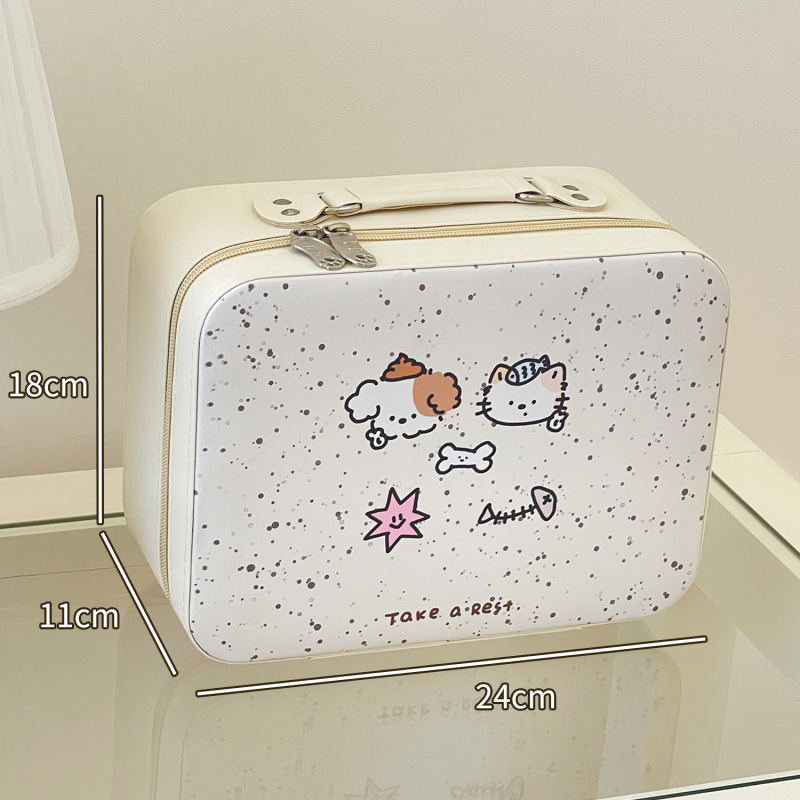 2024新型オリジナル子犬猫化粧バッグ携帯大容量スーツケース鏡付き化粧品収納ボックス|undefined