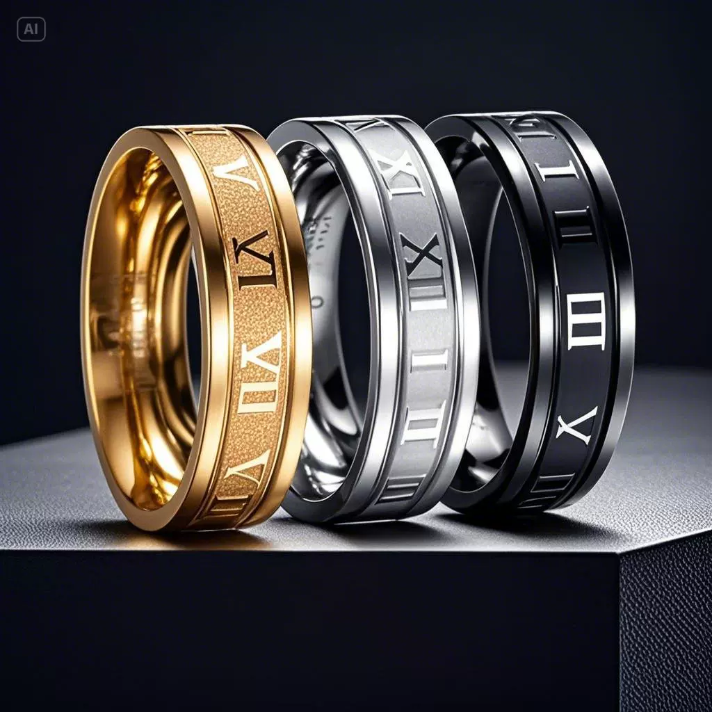 不锈钢戒指批发饰品简约ins不掉色小众男潮钛钢指环素圈罗马数字