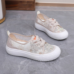厚底夏季百搭休閒漁夫鞋蕾絲系帶網面透氣學生鞋軟底一腳蹬媽媽鞋