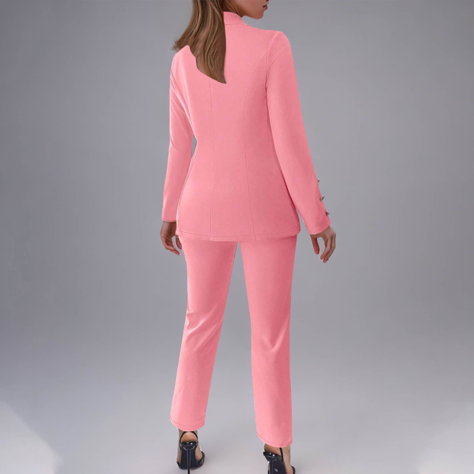Women's Button-Up Blazer Set – Slim Fit Notch Lapel Suit Jacket & Pants (S-3XL, Poly-Spandex, Wrinkle-Free Office Wear)​_ecoleips.com