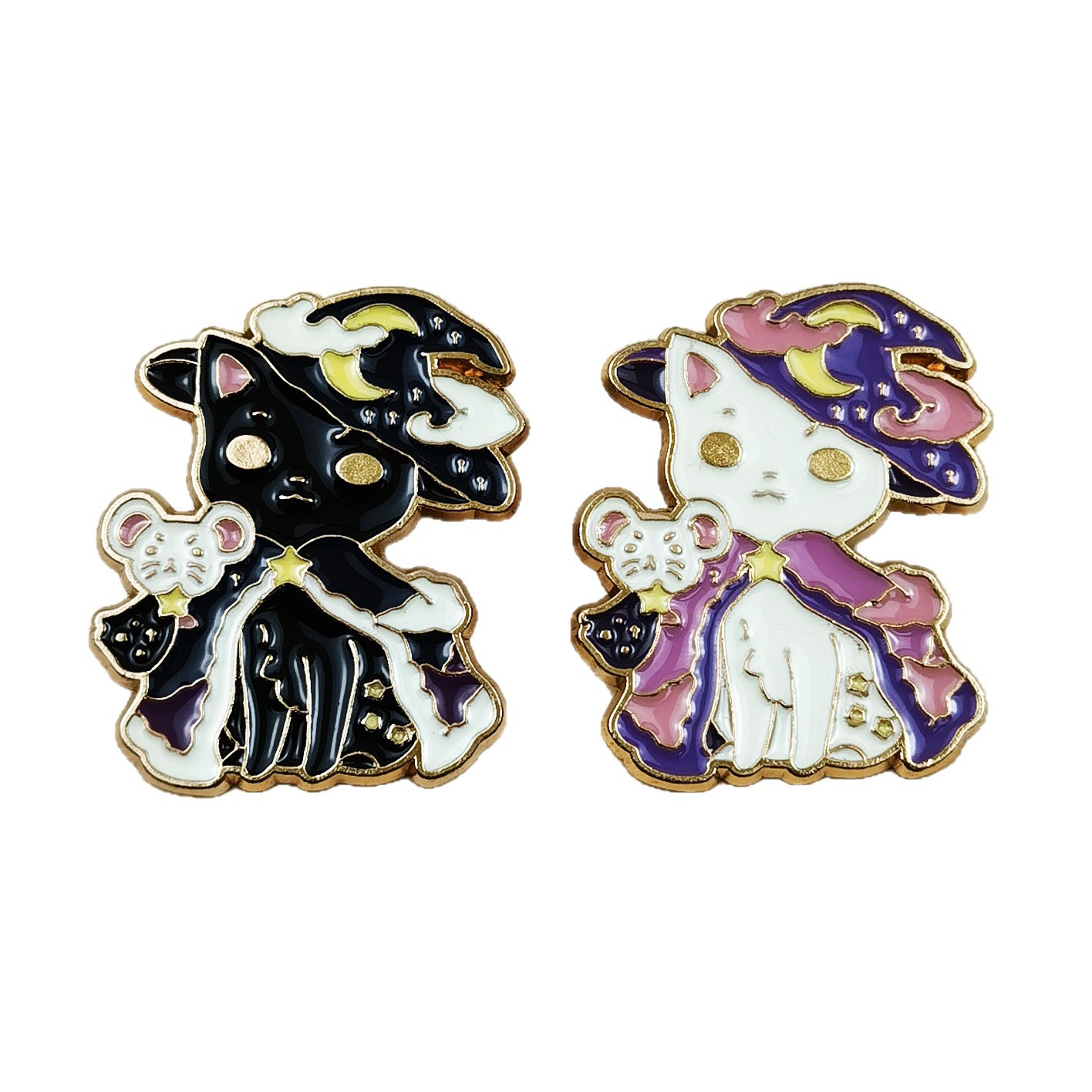 Broche de Gato de Dibujos Animados, Estilo Transfronterizo, Insignia de Aleación, Joyería, Accesorio de Ropa, Pin Blanco y Negro, Lindo