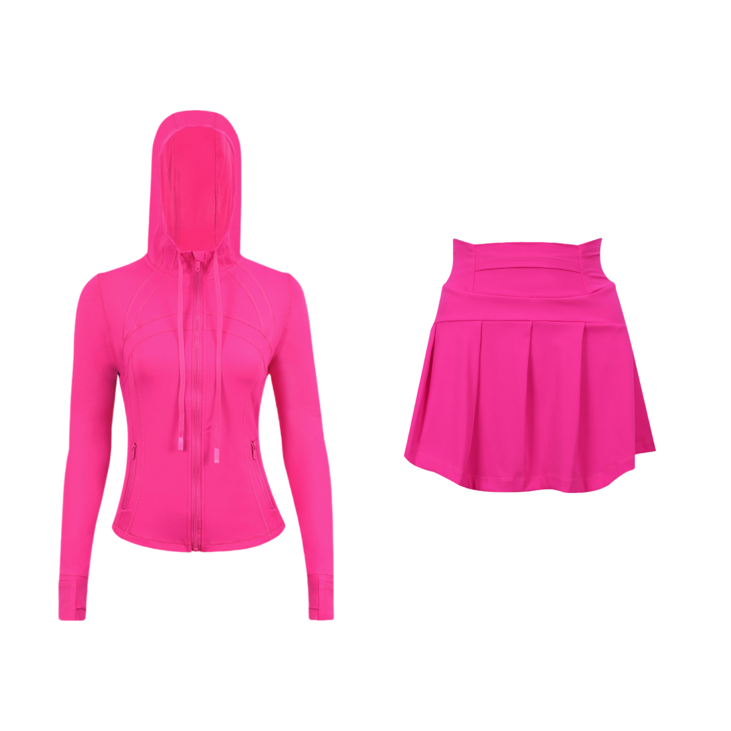 ​​Stylish Women's Hooded Jacket & Skirt Set - Stretchy Activewear For Running, Yoga & Casual Wear​​ Versatile Matching Set​​_ecoleips.com