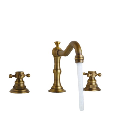 Copper antique bathroom sink bathtub three-piece faucet plum handwheel three-hole basin ceramic basin black faucet