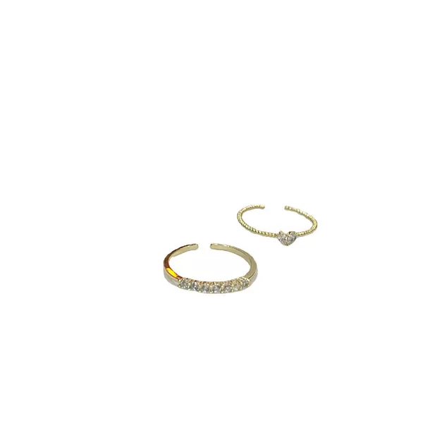 Love Open Ring 2-Piece Set Korean Personalized Design Ring Sense of Design Elegant Hand Jewelry Real Gold Electroplated Heart