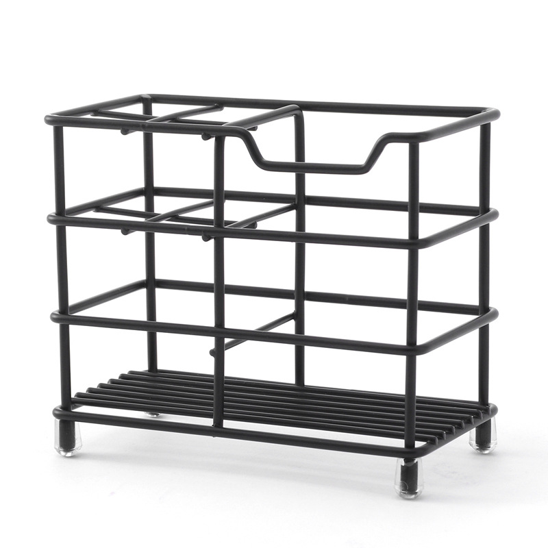 Cepillo de dientes de escritorio de cuatro rejillas negro Estante de almacenamiento de pasta de dientes Baño libre de instalación Enlucido bucal Estante de almacenamiento de taza Drenar cepillo de dientes poroso