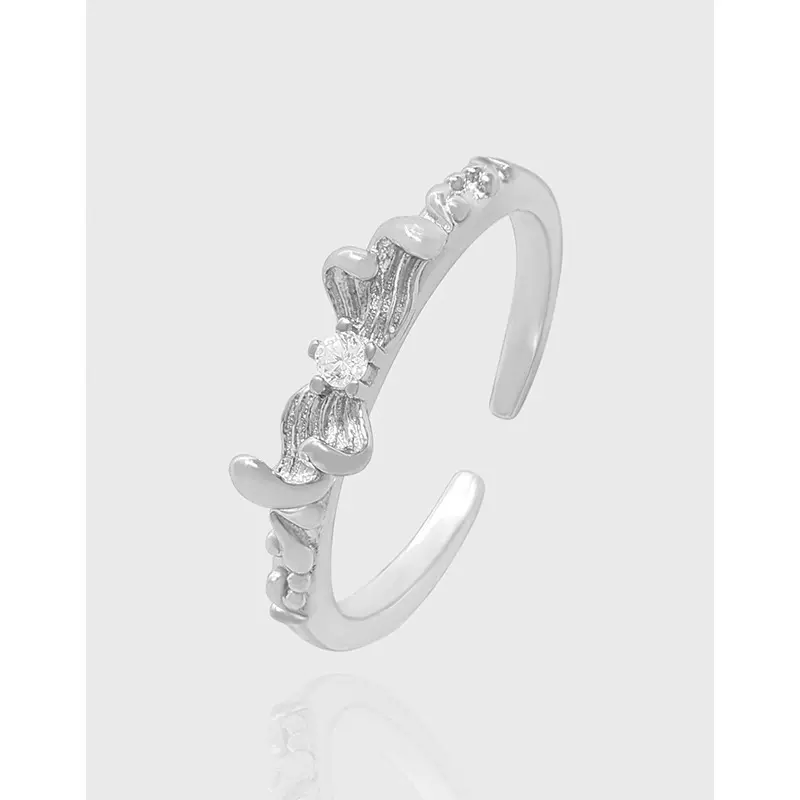 JZ345韩版原创小众设计INS花瓣s925纯银开口戒指简约百搭银指环女