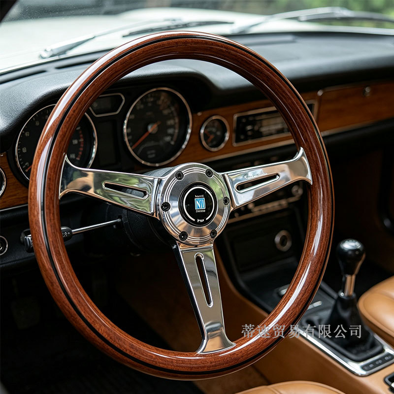 Factory Direct Sales Nardi Modified Electroplated 14-Inch 350mm Peach Wood Grain Steering Wheel with 74mm Hole Spacing and Horn Cover