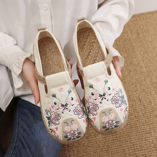 2025 New Old Beijing Embroidered Shoes Women's Ethnic Slip-on Lazy Shoes Big Head Shoes Linen Hanfu Shoes Summer