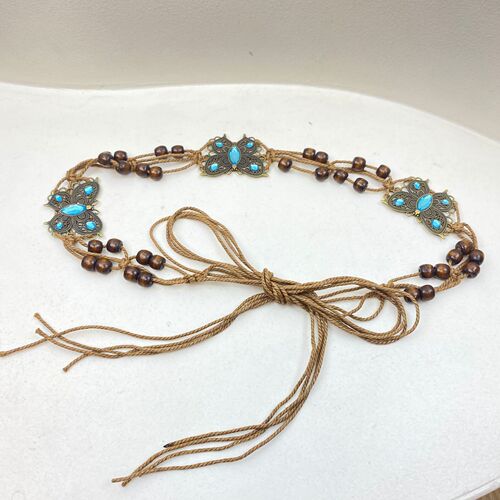 Handmade Braided Belt Metal Butterfly Waist Chain Women's Bohemian Style Rope Chain Ethnic Style Personalized Waist Decoration