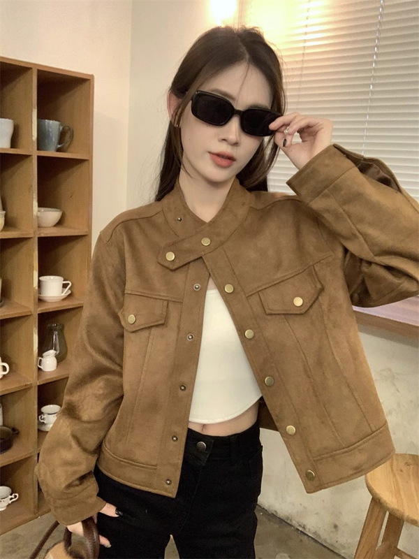 短款棕色美拉德小香风外套女春秋新款2025小个子开衫皮衣夹克上衣|undefined