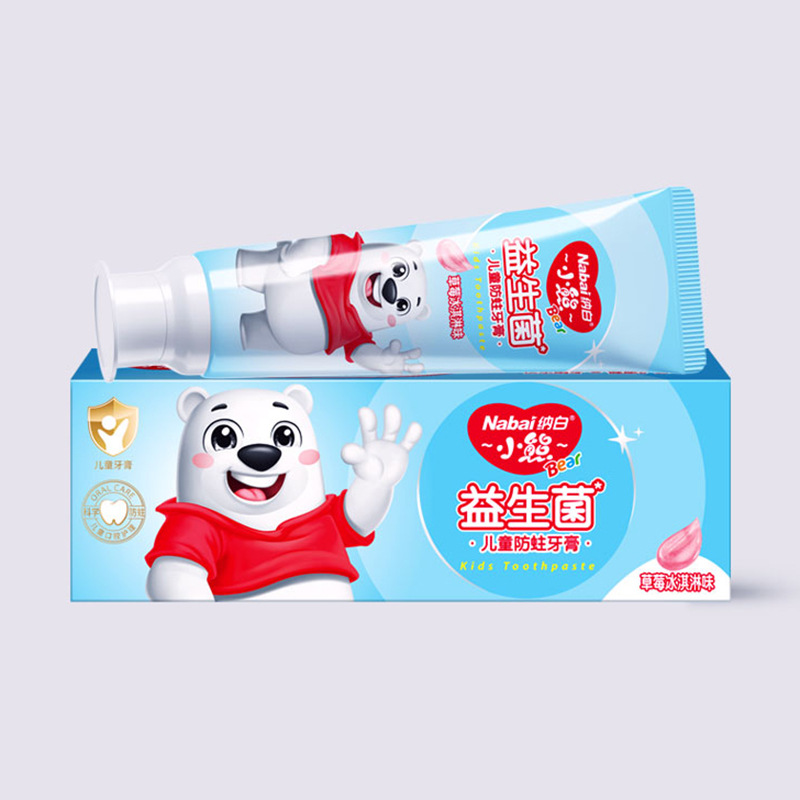 Nabai Bear, pasta de dientes para niños, sabor a helado de fresa, probióticos, anti-cavitas, dientes fijos, aliento fresco, pasta de dientes con flúor.