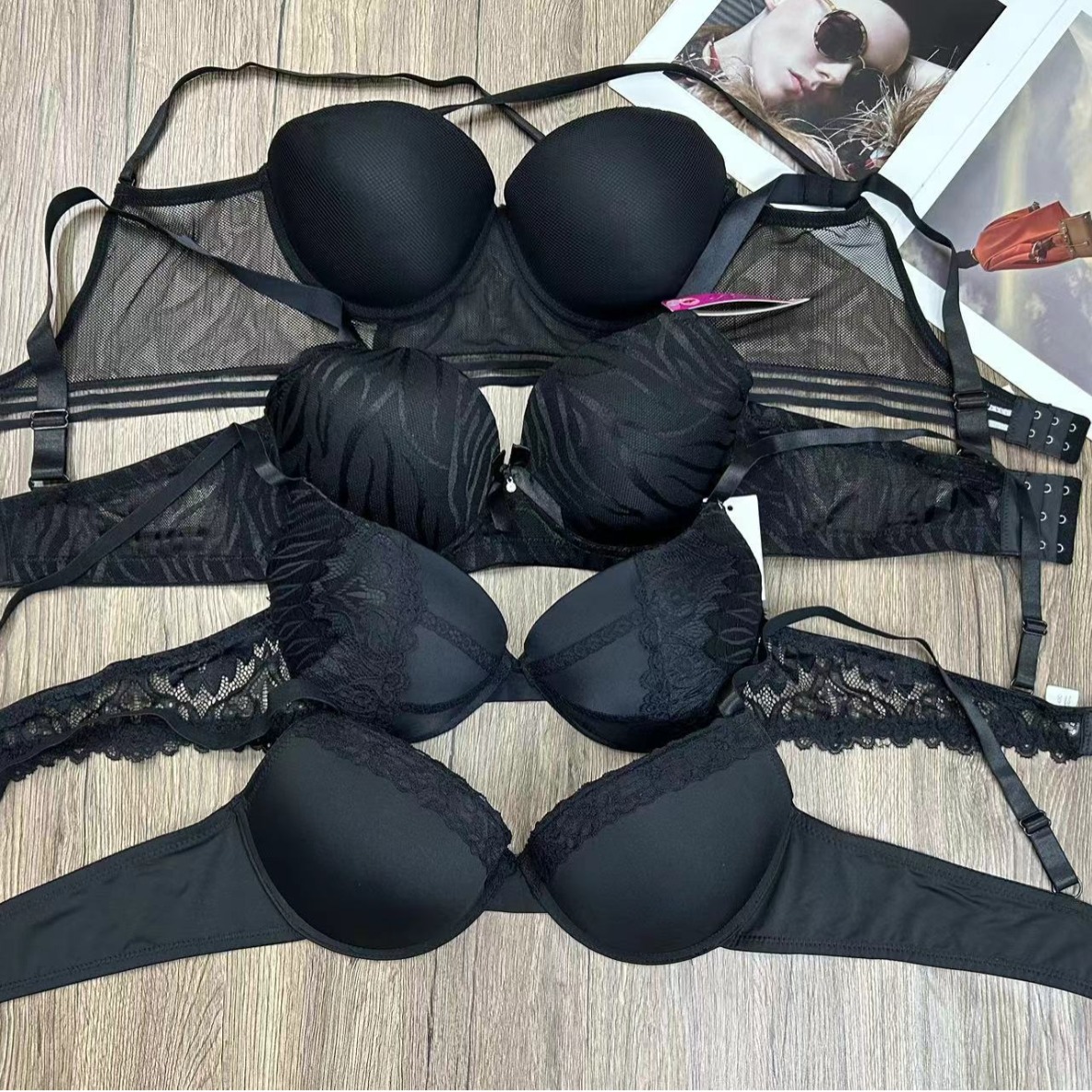 Mixto de marcas europeas y estadounidenses del sudeste asiático, ropa interior de damas con anillo de acero, encaje liso, sujetadores mixtos lotes