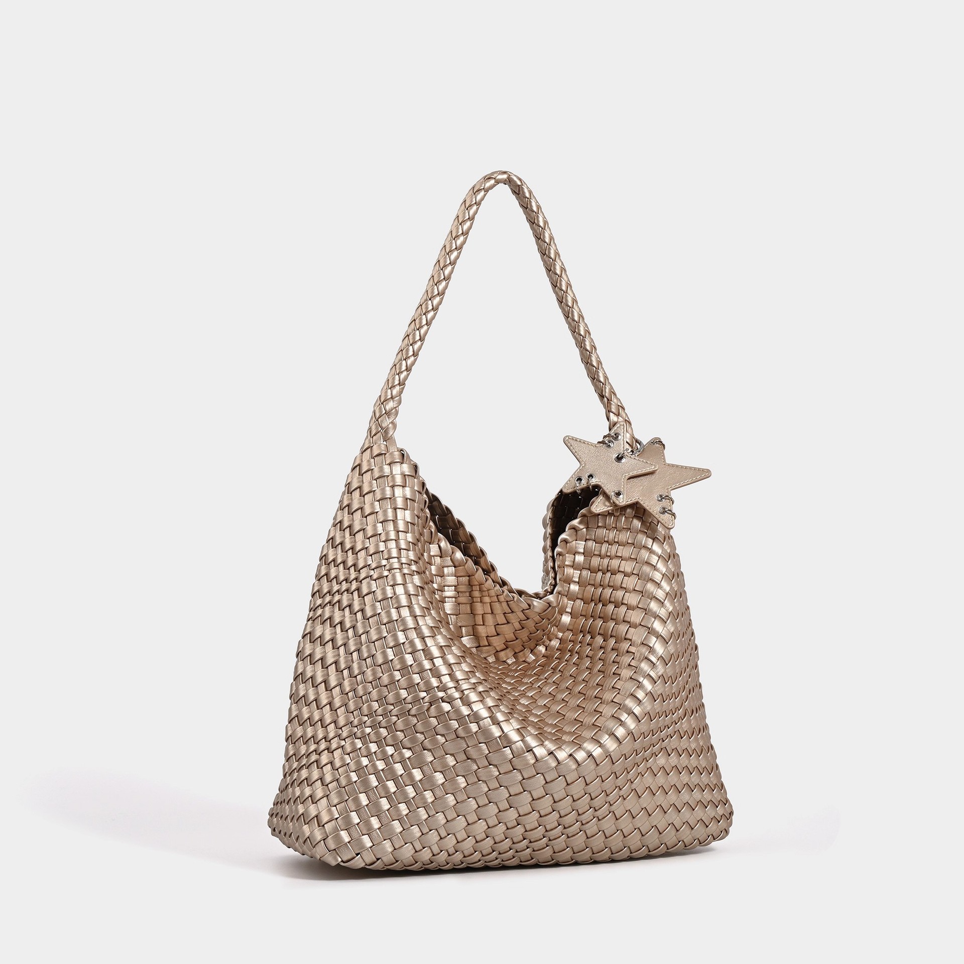 Charlene & Kangaroo Champagnerfarbene Gewebte Damen Tragetasche_voghion.com