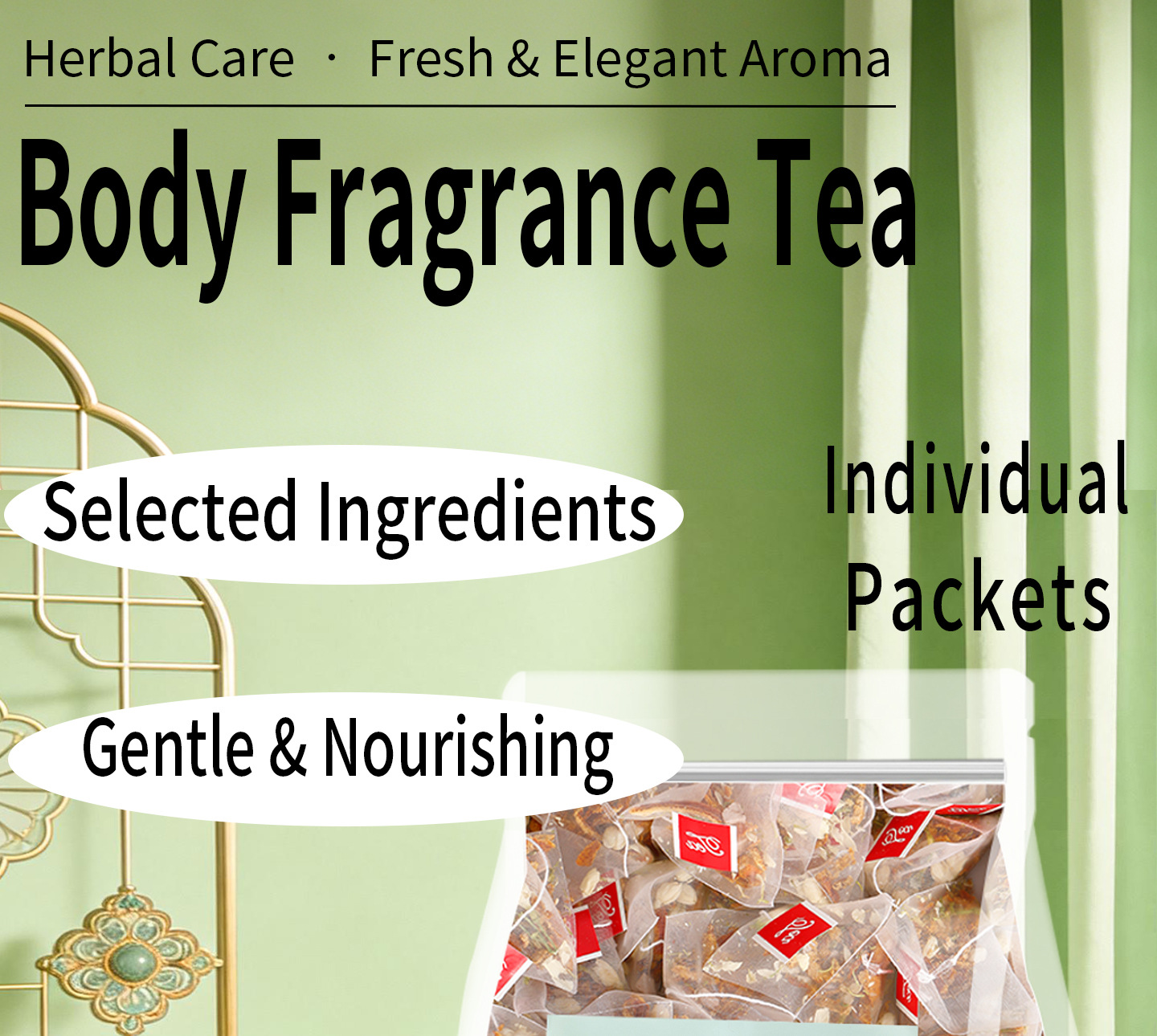 Jasmine Tea with Poria and Tangerine Peel Fu Ling Ju Pi Cha Pyramid Tea Bags 10 Pack 50g Sugar Free overview