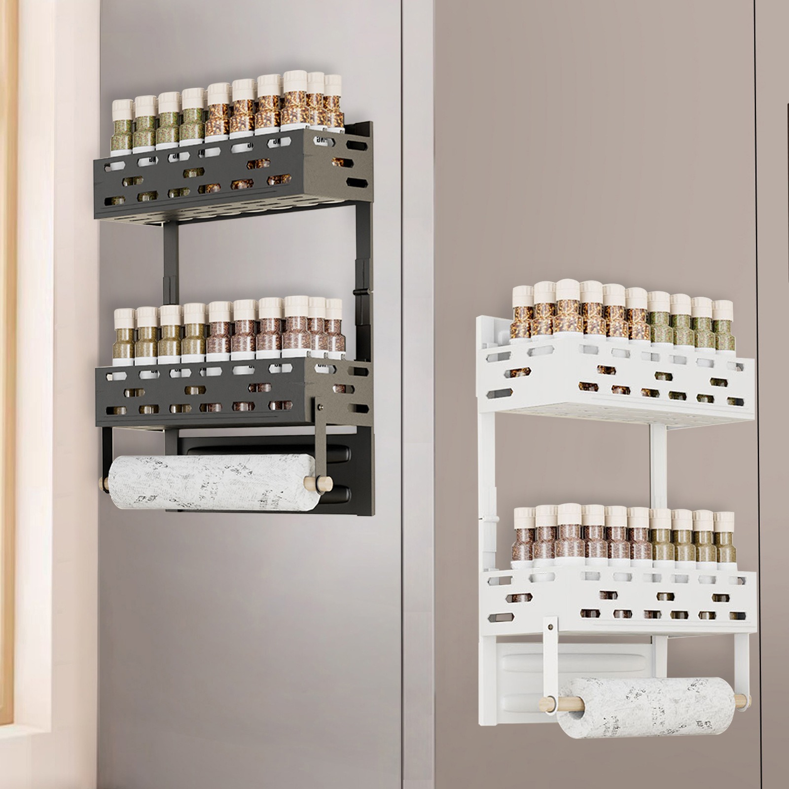 Rack de absorción magnética de cocina plegable refrigerador puerta lateral rack de artículos sin perforación rack de condimento colgante de pared percha de película de preservación