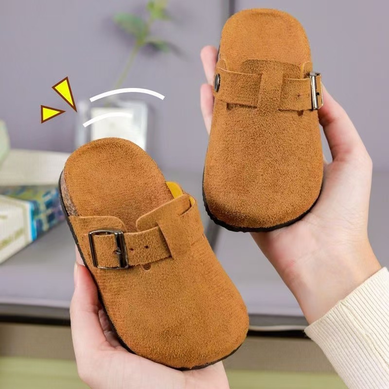 Children's Birkenstock Shoes Korean Style Baby Boys and Girls Outer Wear Fashionable Thick-Soled Kidsren's Half-Flop Toe Retro Birkenstock Slippers