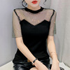 Slim fit heavy industry hot diamond mesh diamond temperament versatile short sleeved T-shirt