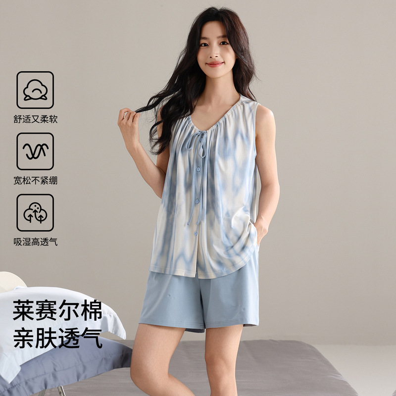 2026 New Style Lyocell Cotton Pajamas for Girls, Breathable and Soft Vest Shorts, Casual Wearable Home Clothes Set 2026 New Style Lyocell Cotton Pajamas for Girls, Breathable and Soft Vest Shorts, Casual Wearable Home Clothes Set
