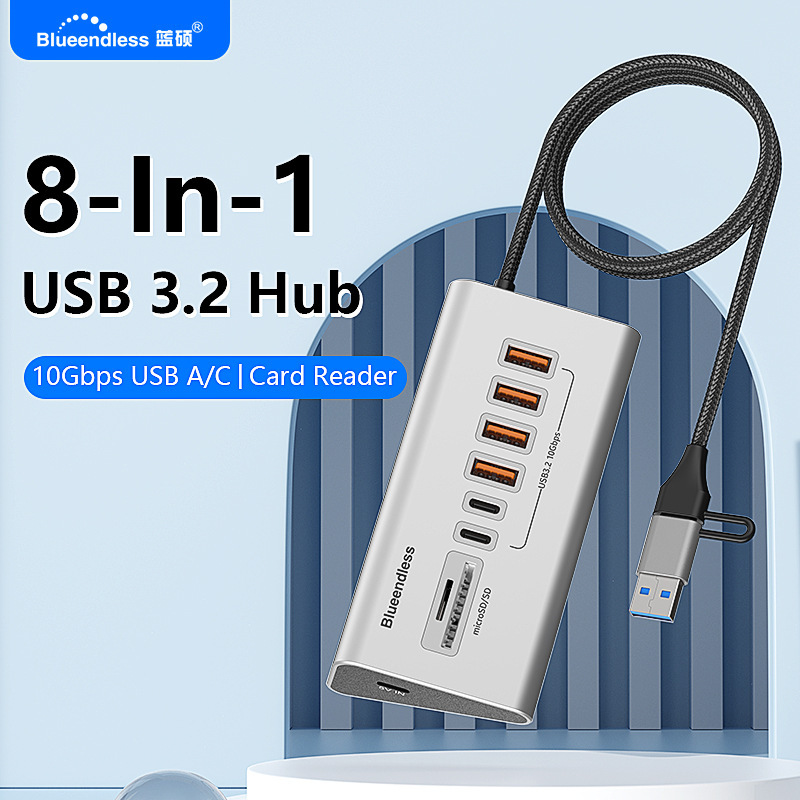 New Type-C Splitter Usb3.2 Docking Station Sd3.0 Card Reader 10Gbps Transmission Typec Hub New Type-C Splitter Usb3.2 Docking Station Sd3.0 Card Reader 10Gbps Transmission Typec Hub