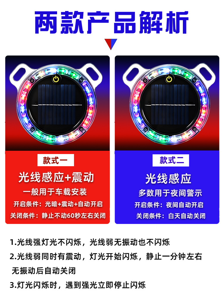 Car anti-rear-end collision solar warning strobe light for vehicles, trucks, and cars, nighttime safety LED tail light, no wiring required