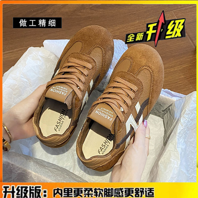 牛皮版～真皮德训鞋女鞋2025新款秋季百搭平底阿甘鞋休闲运动鞋子|undefined