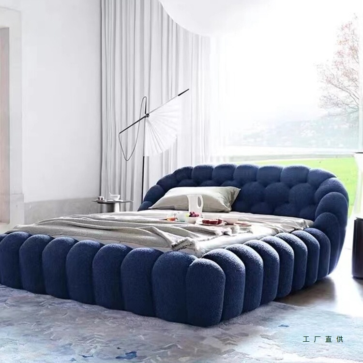 Rochburg Internet Celebrity Bubble Bed Bubble Modern Minimalist Designer Bedroom Double Teddy Velvet Fabric Bed