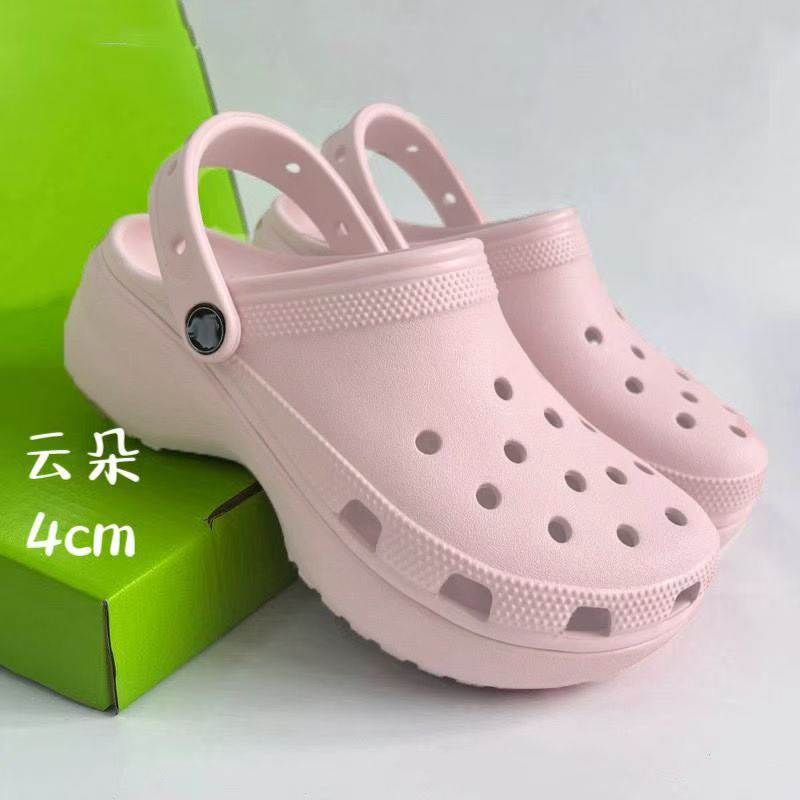 Cloud Hole Shoes for Women, Summer Outdoor EVA Slippers, Height-Increasing Thick-Soled Beach Wear-Resistant Breathable Closed-Toe Slippers for Women