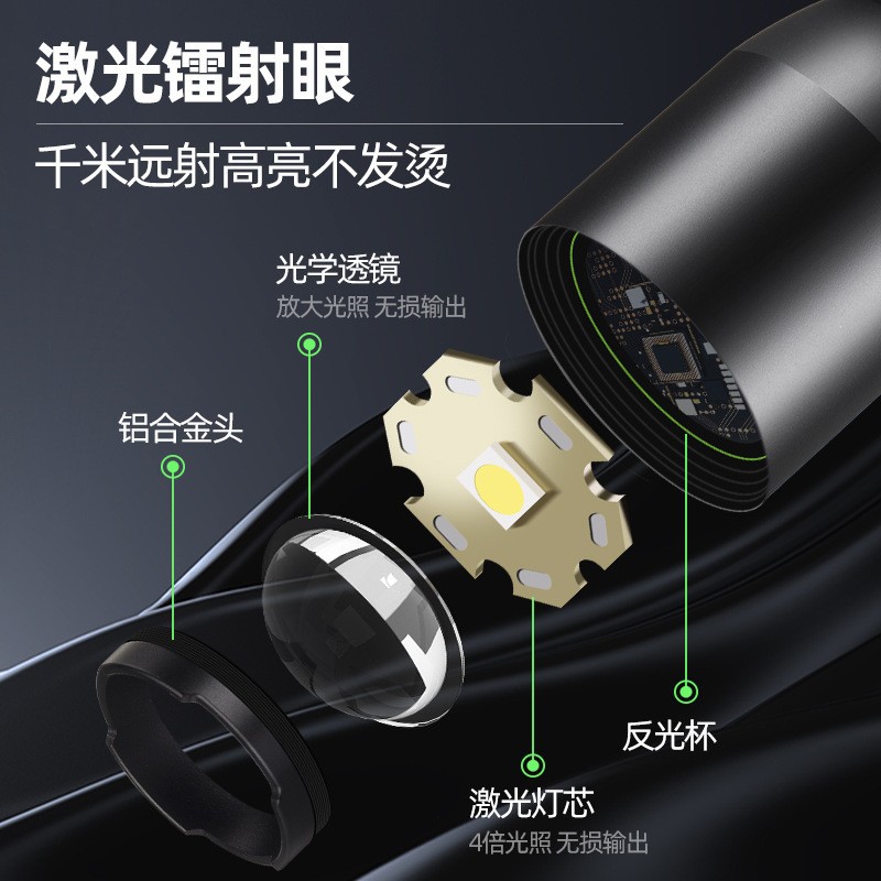 Cross-border high-brightness flashlight, long-range rechargeable outdoor white laser multifunctional small flashlight for mountain climbing and night use