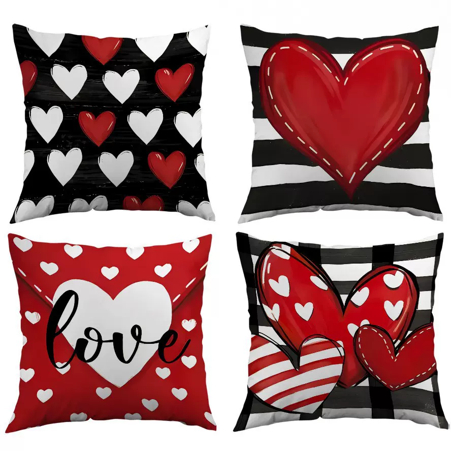 跨境情人节抱枕北欧爱心抱枕套客厅沙发装饰床头靠枕印花抱枕定制